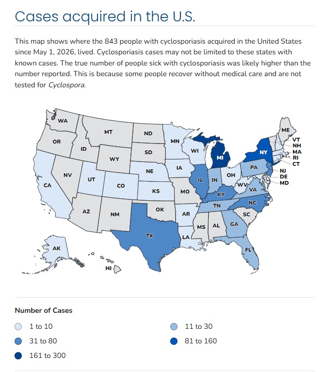 CDC map of cyclosporiasis