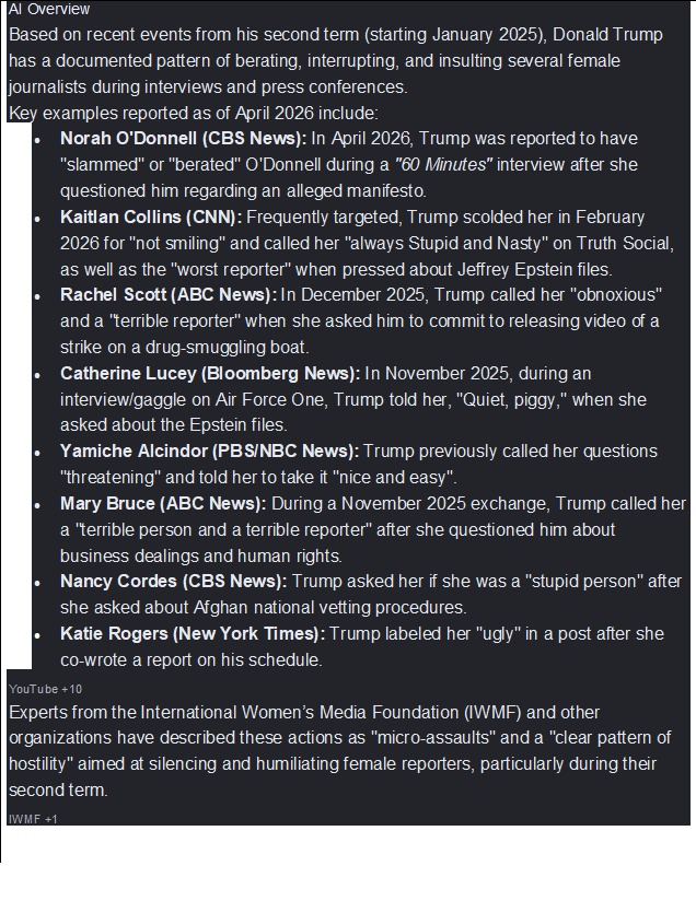 Female Journalists mistreat by Trump - Repeat search